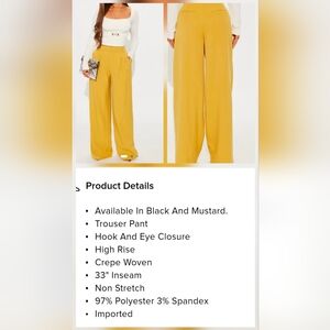 Fashion Nova Mustard Crepe High Rise Trousers